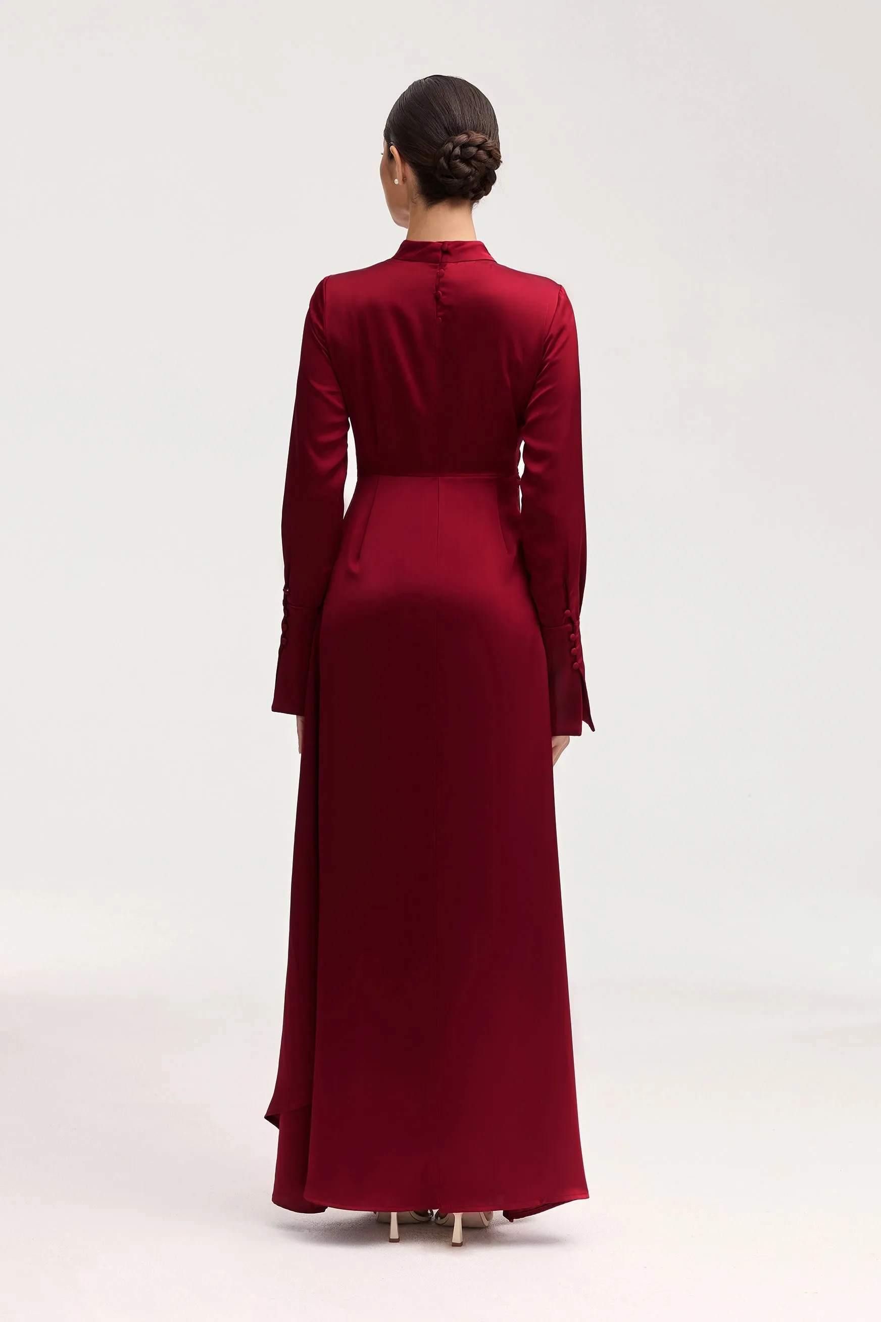 Serena Satin Side Tie Maxi Dress - Burgundy