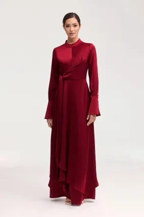 Serena Satin Side Tie Maxi Dress - Burgundy