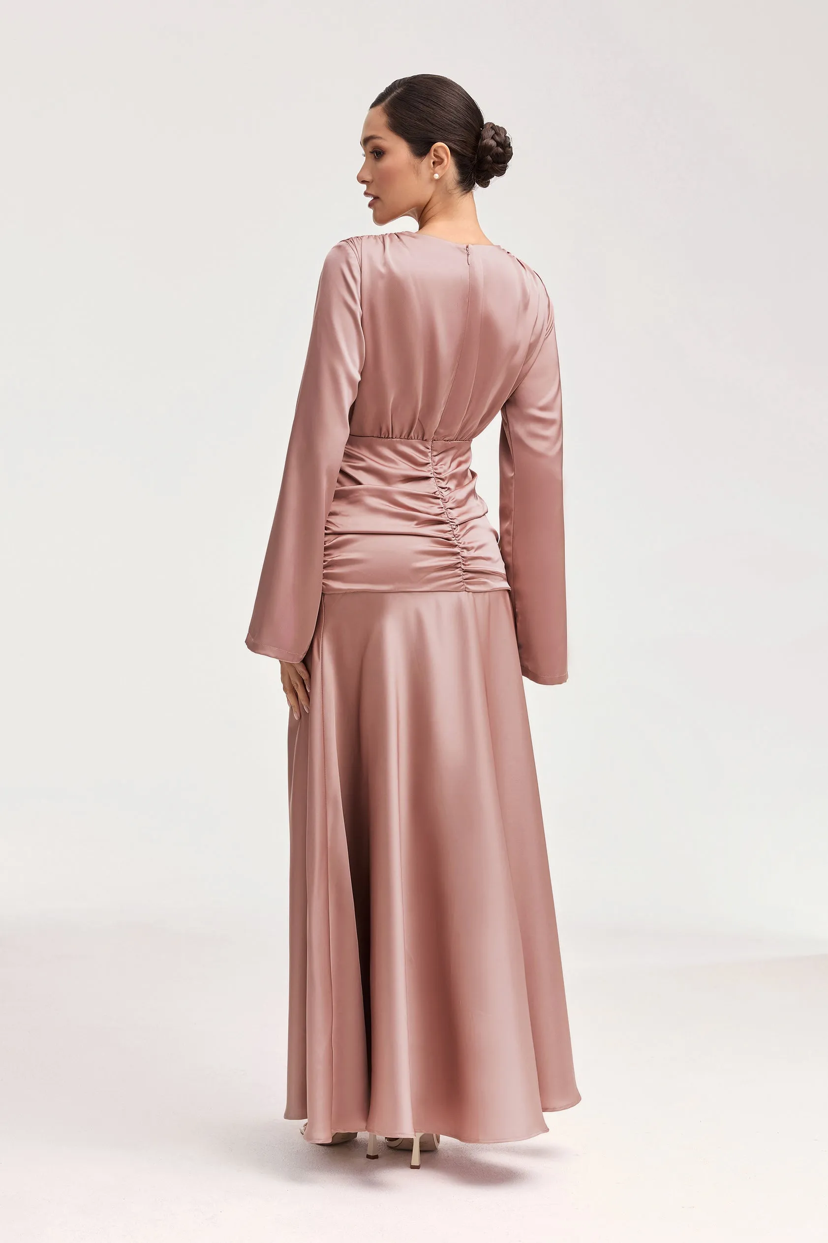 Shams Satin Side Rouched Maxi Dress - Dusty Rose