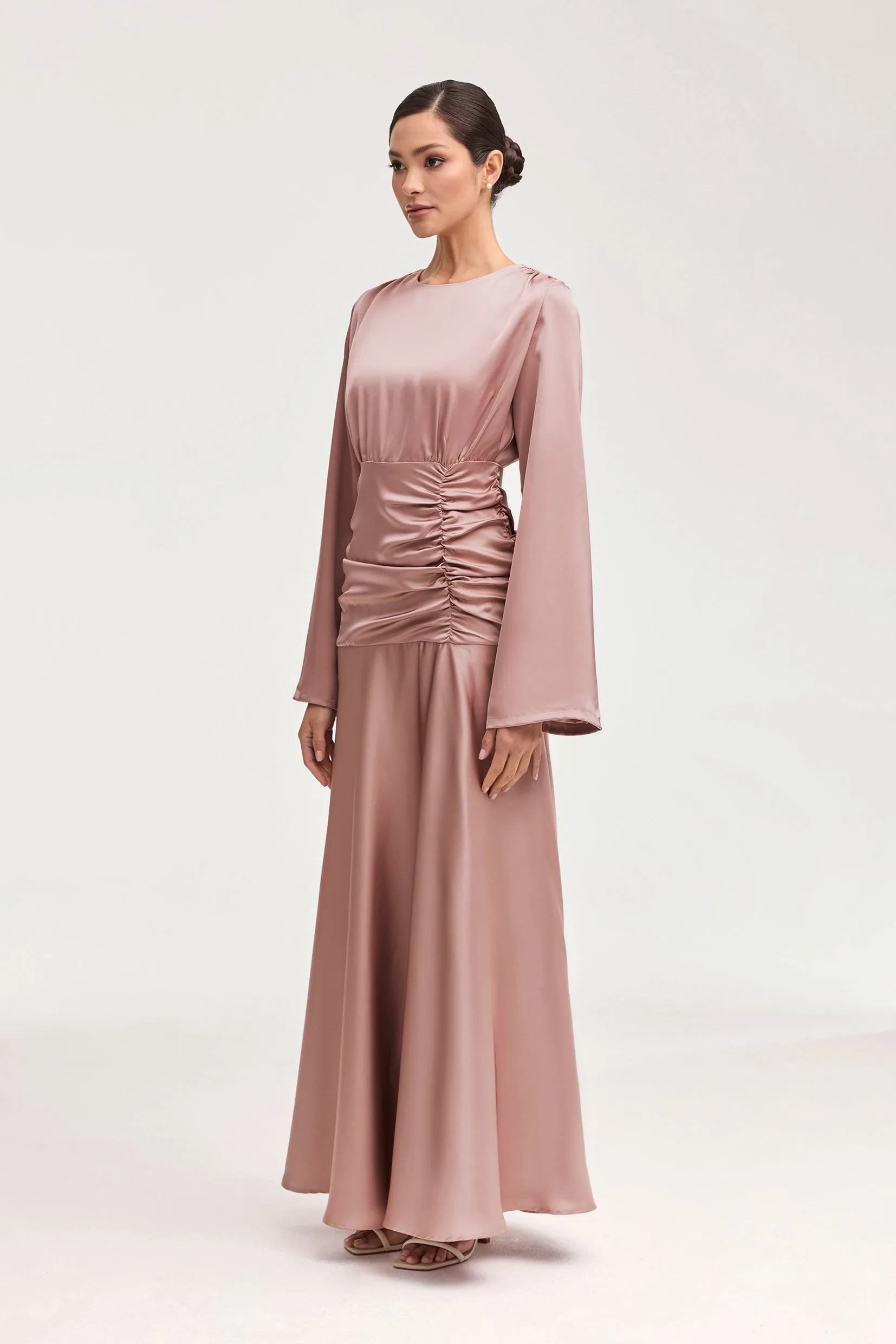 Shams Satin Side Rouched Maxi Dress - Dusty Rose