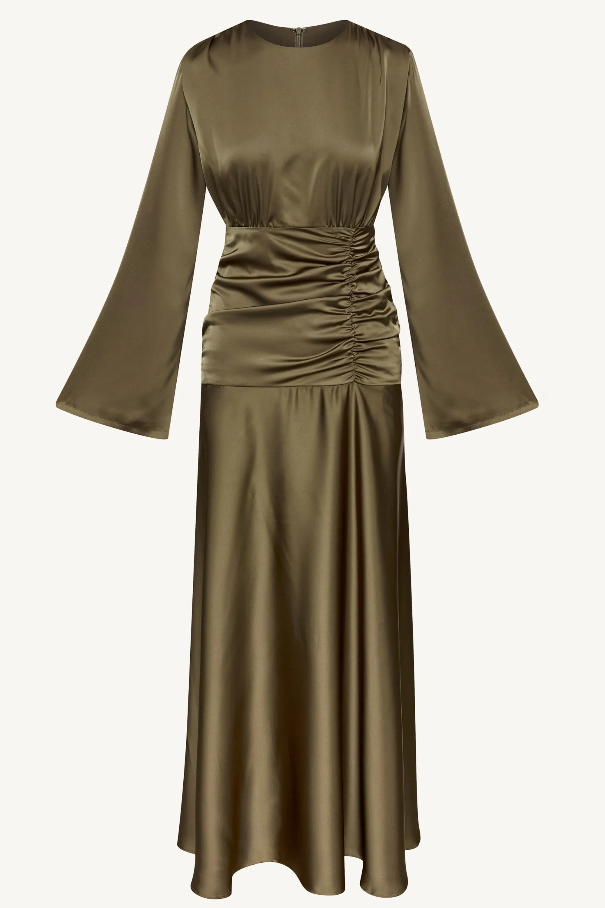 Shams Satin Side Rouched Maxi Dress - Olive