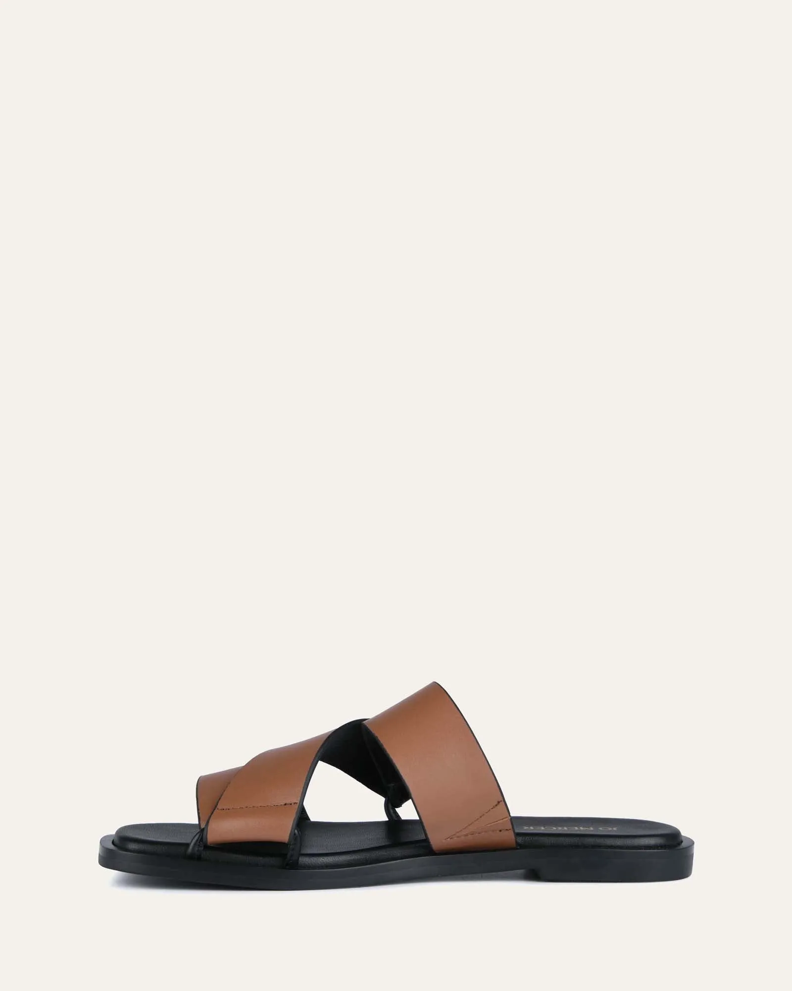 SHELBY FLAT SLIDES DARK TAN LEATHER