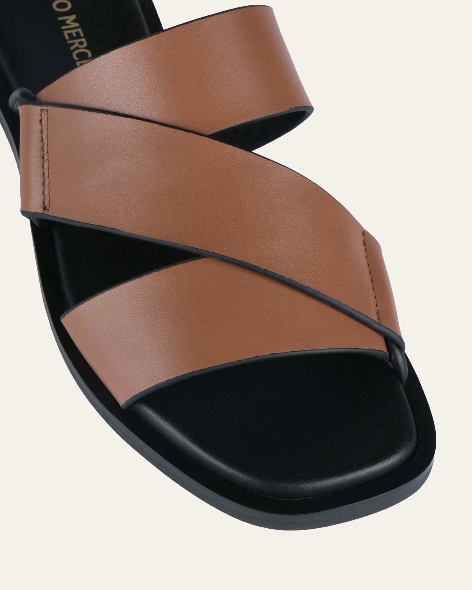 SHELBY FLAT SLIDES DARK TAN LEATHER