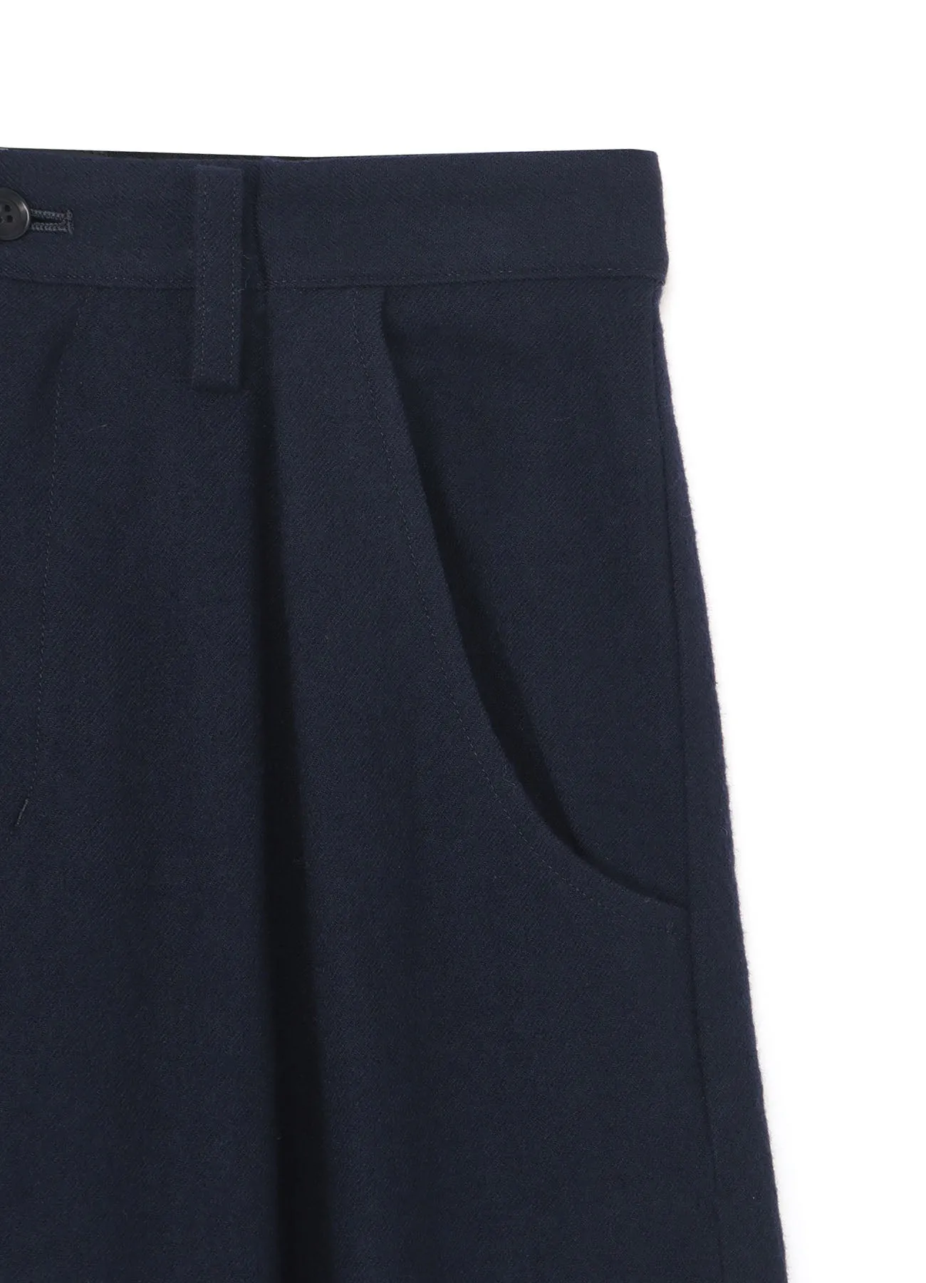 SHRUNKEN WOOL SERGE SINGLE PLEATED WIDE LEG PANTS