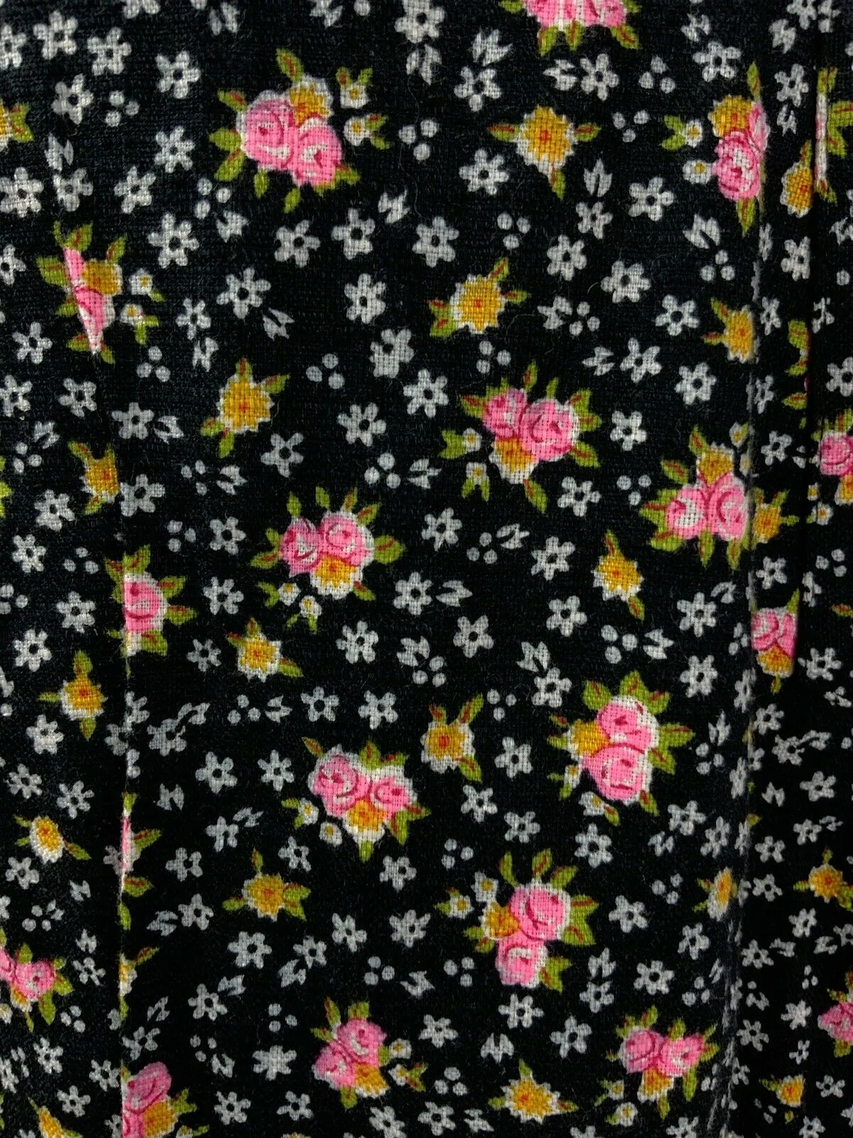 VINTAGE 60s 70s BLACK PINK WHITE DITSY FLORAL PRAIRIE DRESS 10 12