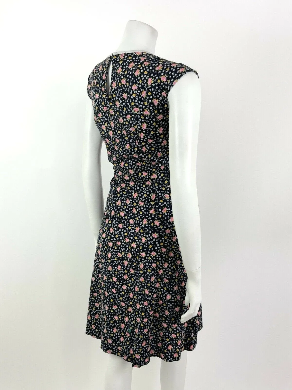 VINTAGE 60s 70s BLACK PINK WHITE DITSY FLORAL PRAIRIE DRESS 10 12