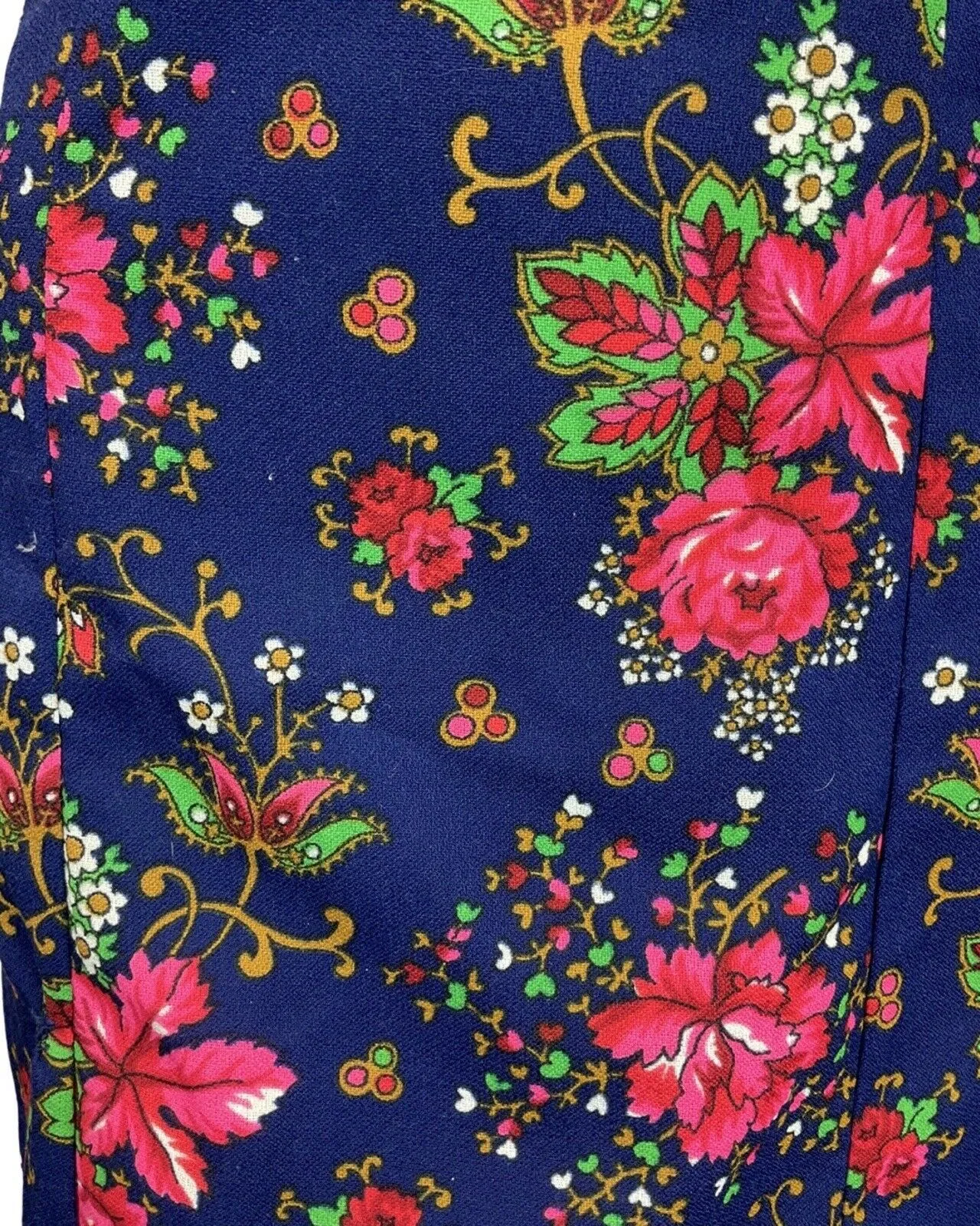 VINTAGE 60s 70s BLUE PINK GOLD GREEN FLORAL BOUQUET SWEETHEART SHORT DRESS 10