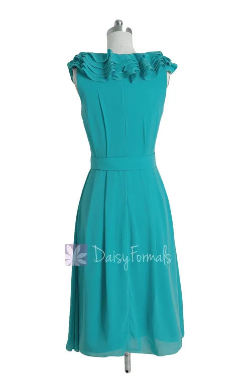 Vintage Cocktail V-neck Chiffon Bridesmaid Dress Short Cyan Turquoise Formal Dress(BM245)